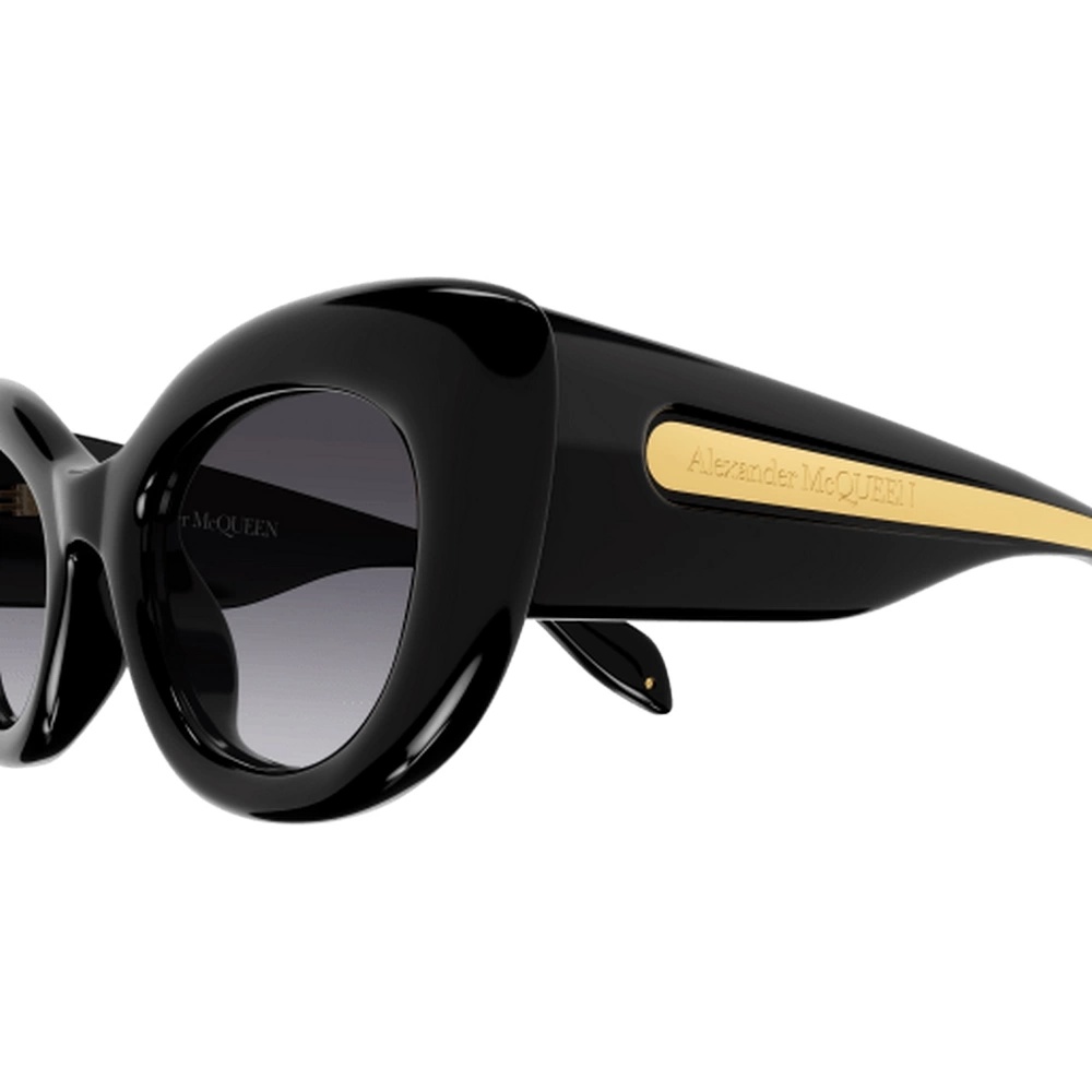 Alexander Mcqueen Engraved-logo Round-frame Sunglasses In Black