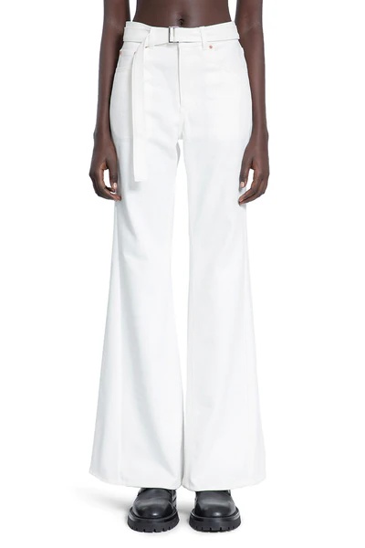 Sacai High-waisted Belted Flared Jeans In White