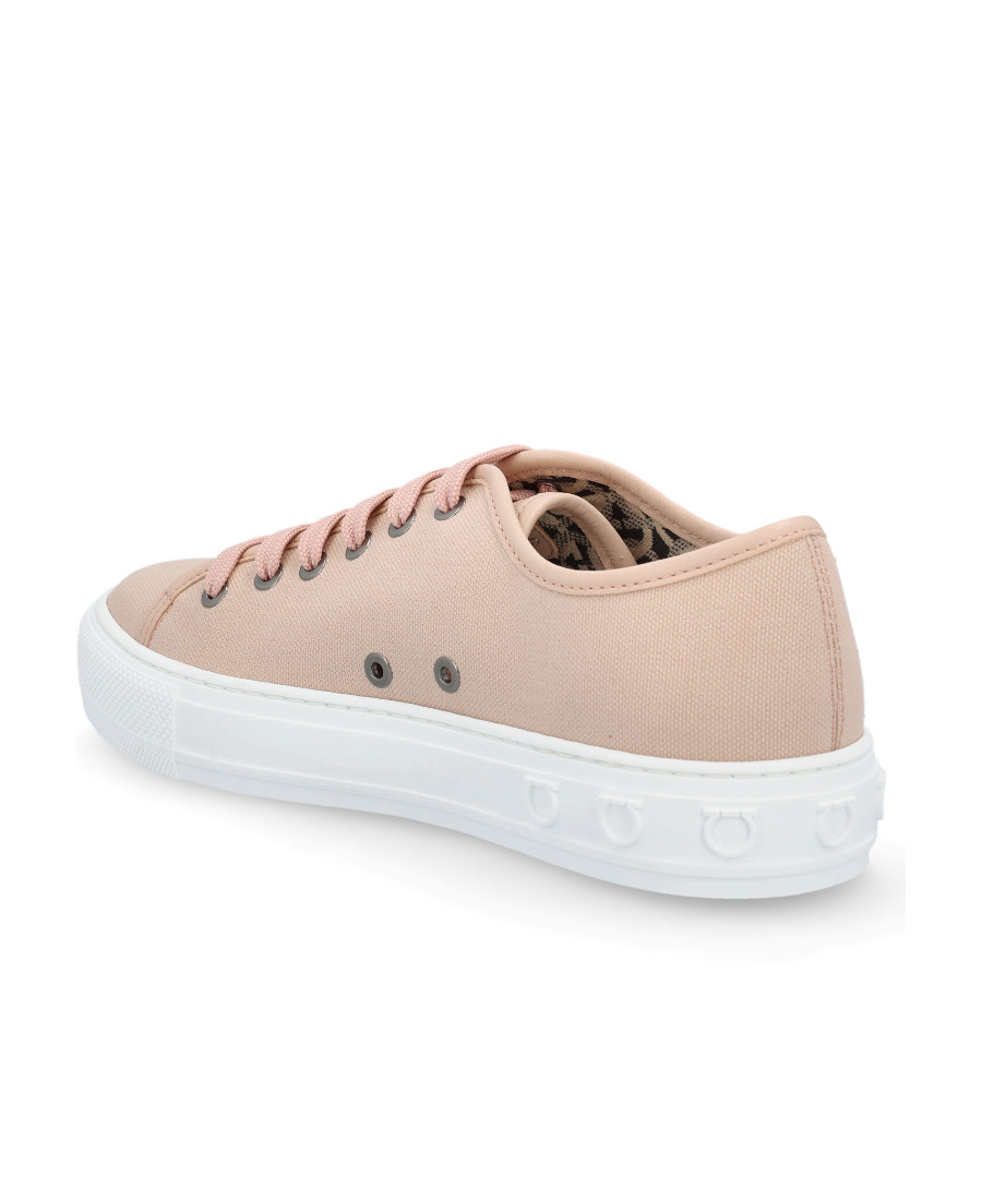 Ferragamo Salvatore Logo Embossed Lace-up Sneakers In Nude