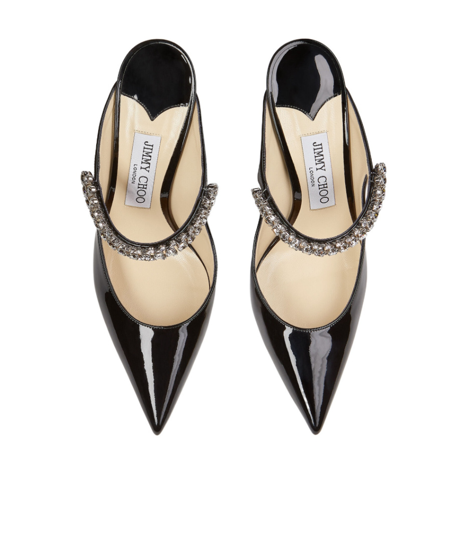 Jimmy Choo Black Leather Sabot Painted With Crystal Strap In Black
