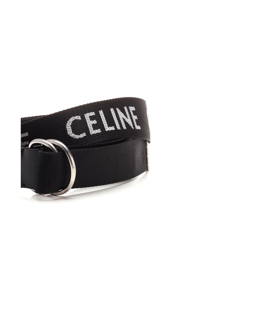 Celine Medium Jacquard Leather Double Ring Belt In Black