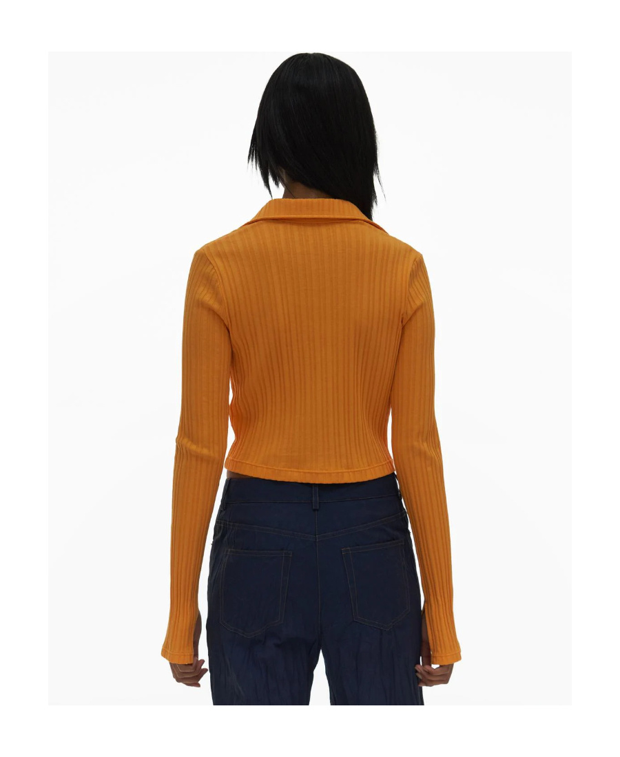 Helmut Lang Long Sleeve Crop Polo Top In Orange
