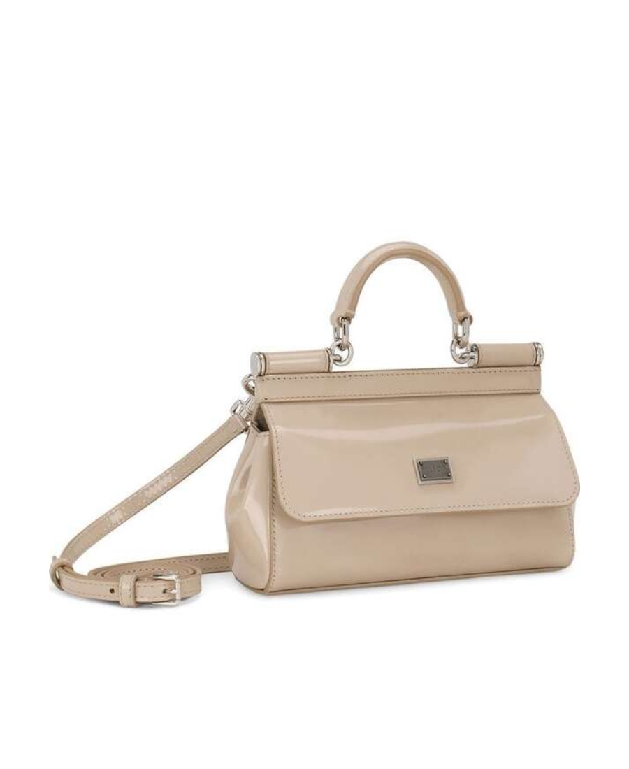 Dolce & Gabbana Sicily Patent Tote Bag In Nude