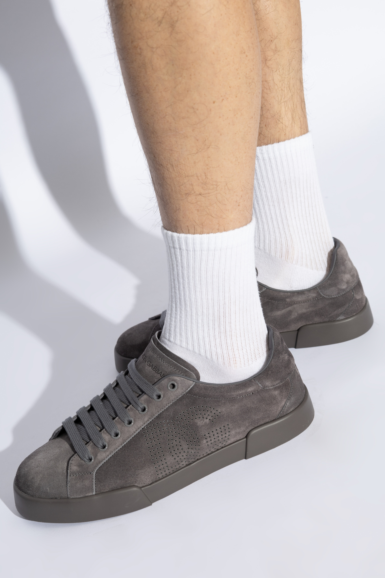 Dolce & Gabbana Gray Calfskin Strobel Portofino Light Sneakers In Black