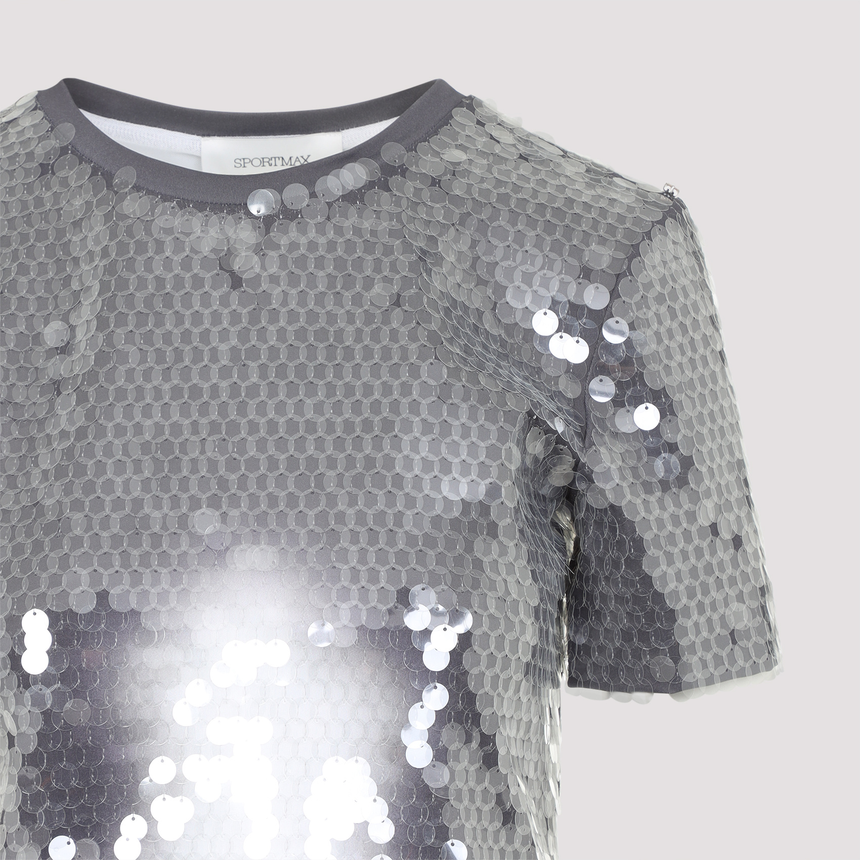 Sportmax Fitted Grey T-shirt With Hexagonal Sequin Detailing In Gray