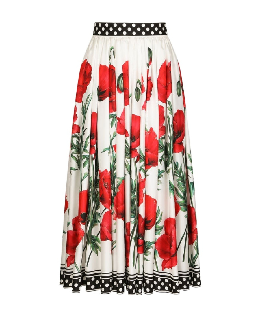 Dolce & Gabbana Poppy-print High-waisted Skirt In Multi
