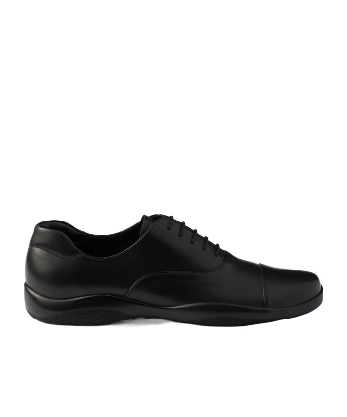Prada Leather Loafers With Rubber Sole In Black
