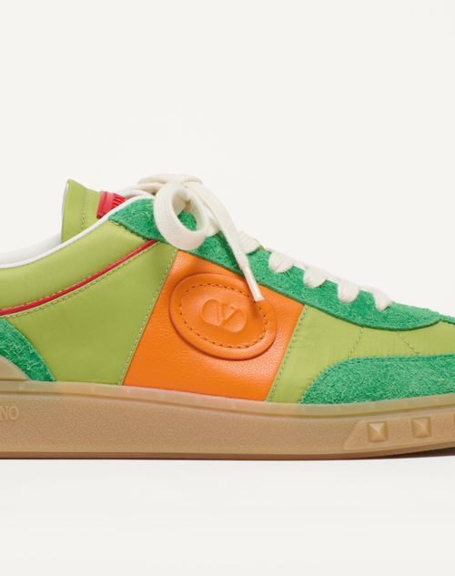 Shop Valentino Upvillage Low Top Trainer In Crust Leather And Nylon In Green