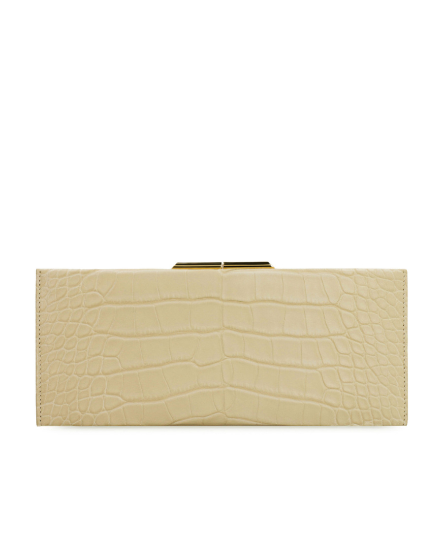 Saint Laurent Logo Details Clutch In Nude