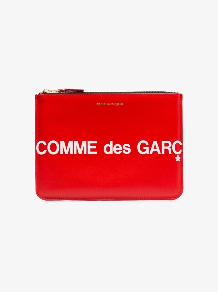 COMME DES GARÇONS LOGO-PRINT LEATHER CLUTCH BAG
