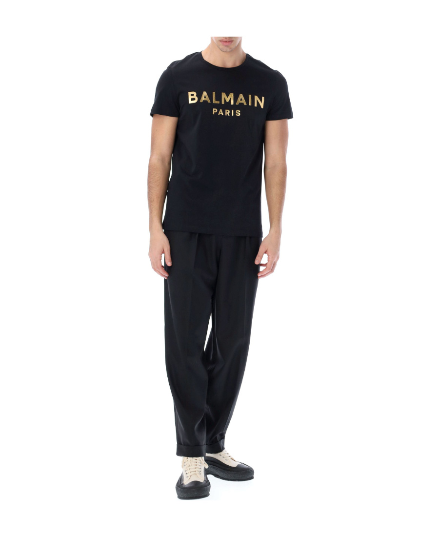 Shop Balmain Metallic Logo-print Cotton T-shirt In Black