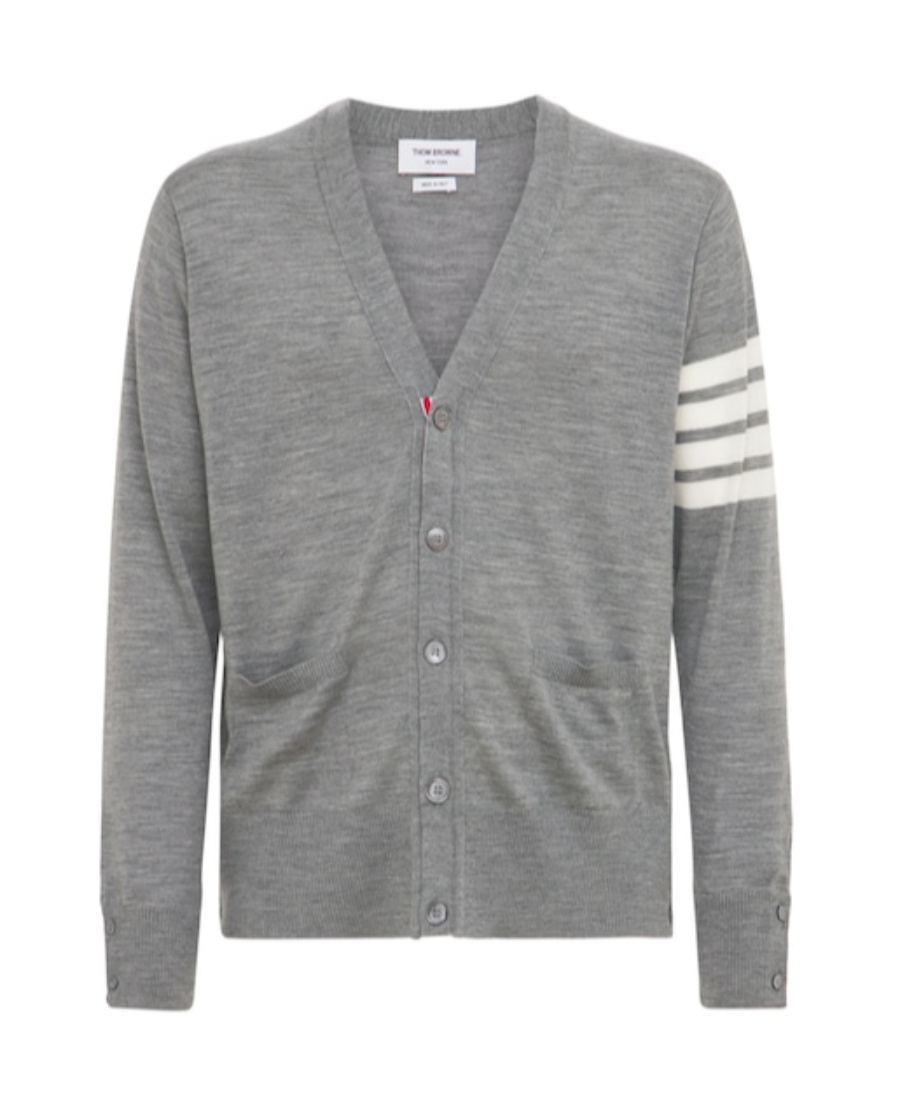 Thom Browne 4bar Wool Cardigan In Gray