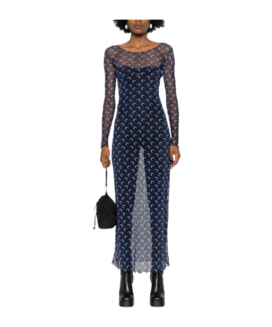 Marine Serre Crescent Moon Printed Maxi Mesh Dress In Black