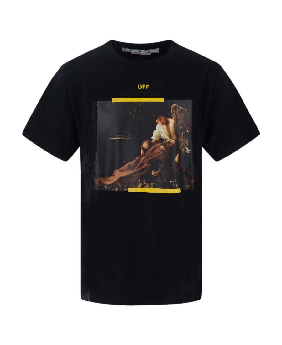 Off-white Arrow Caravaggio St. Fran Cotton Graphic T-shirt In Black
