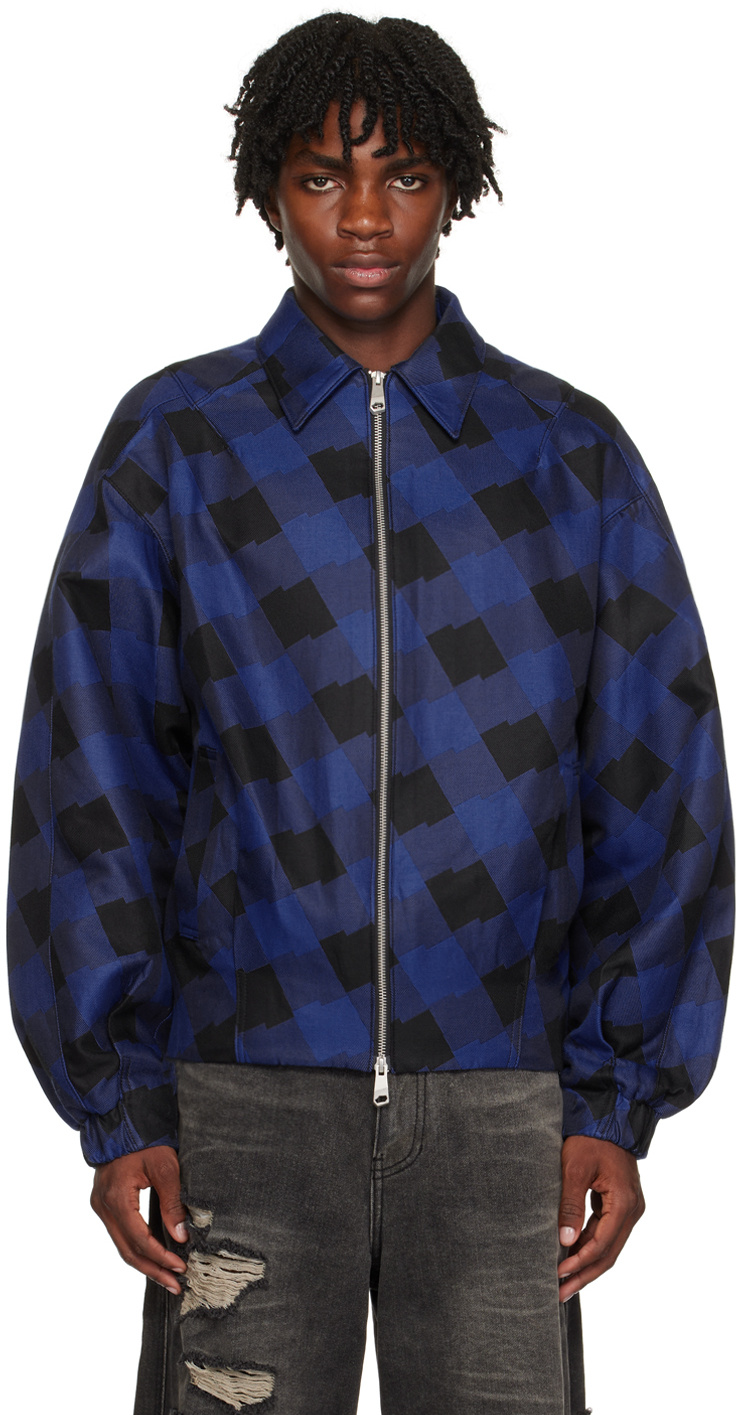 Ader Error Lapel Geometric Pattern Casual Jacket In Blue