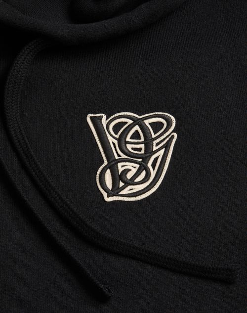 Valentino Garavani Brushed Cotton Hoodie With Vg Patch In Black