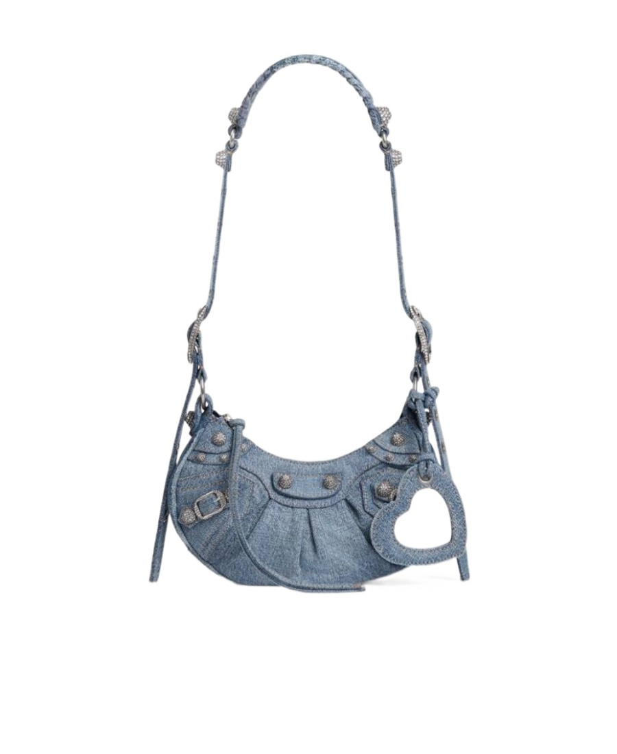 Balenciaga Green Leather Shoulder Handbag With Magnetic Closure And Metal Details In Blue