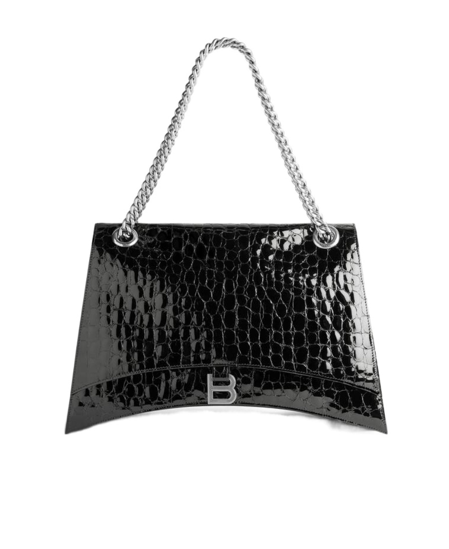 Balenciaga Crush Large Crocodile Embossed Chain Shoulder Bag In Black