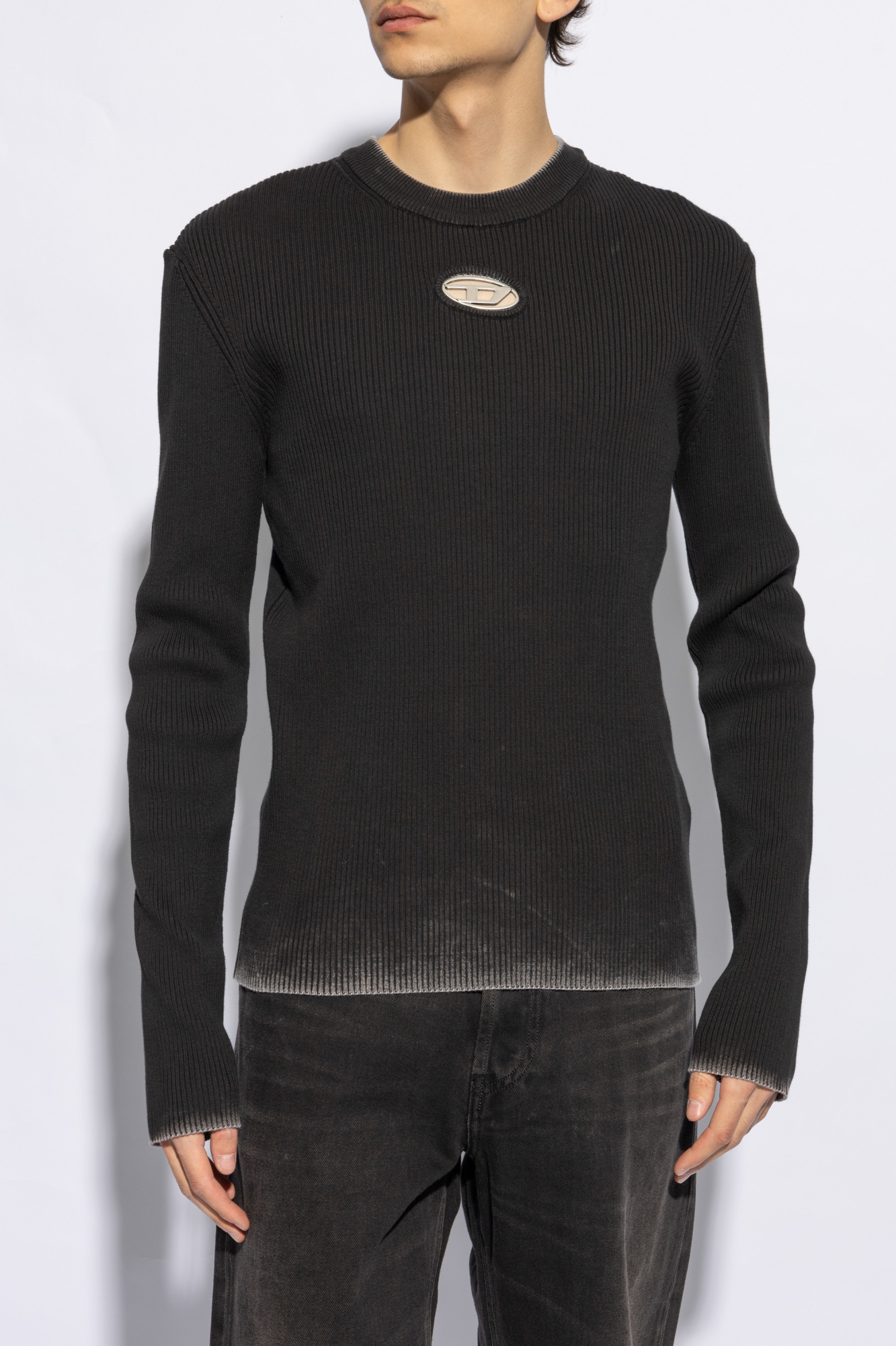 Shop Diesel Appliqué-logo Ribbed Top In Black