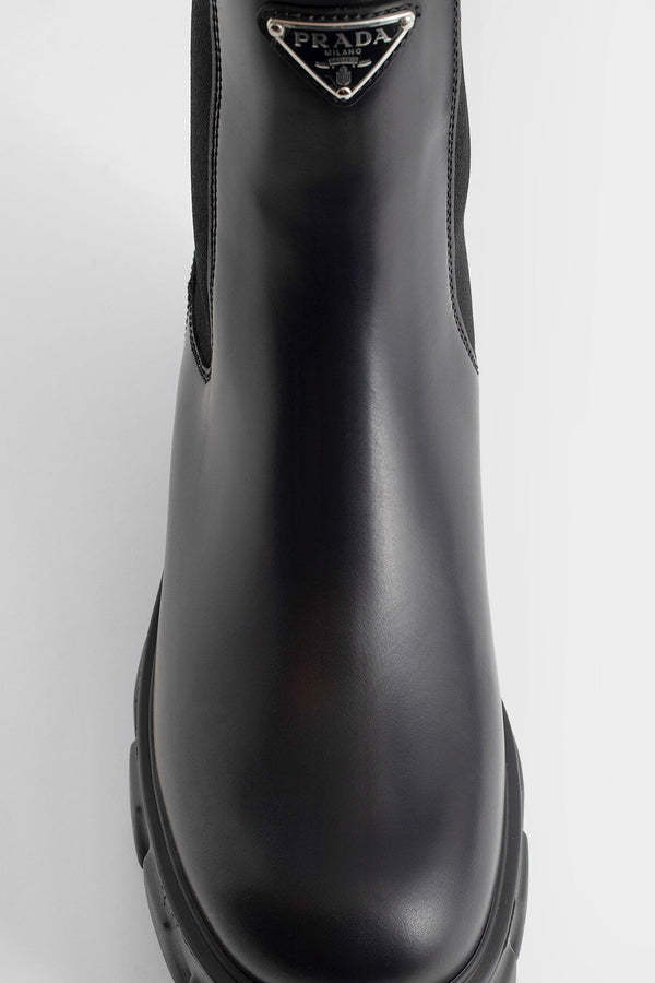Prada Monolith Brushed Leather Chelsea Boots In Black