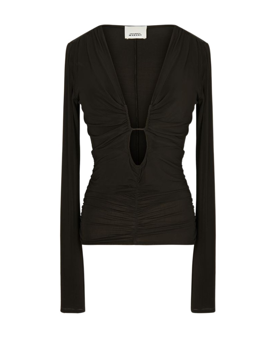 Isabel Marant V-neck Draping Detailed Long Sleeved Top In Black