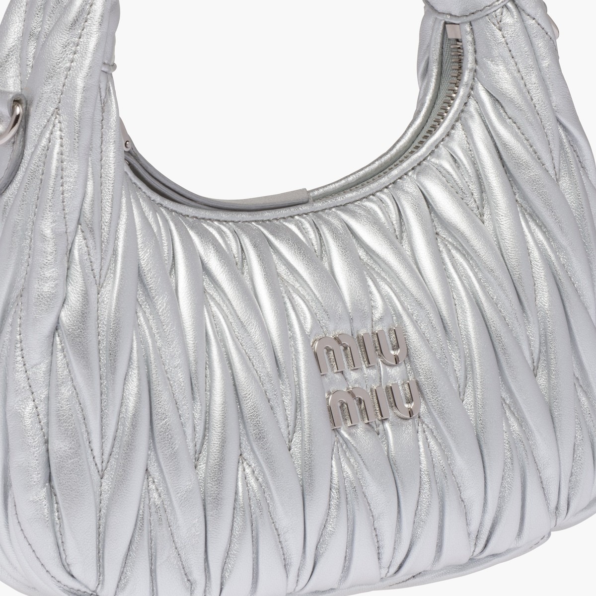 Miu Miu Lamb Leather Quilted Shoulder Bag In Gray