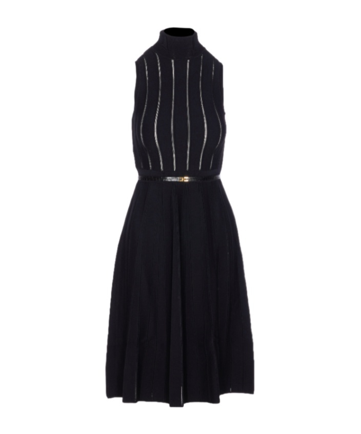 Elisabetta Franchi Knitted Dress With Belt And Stripes In Black