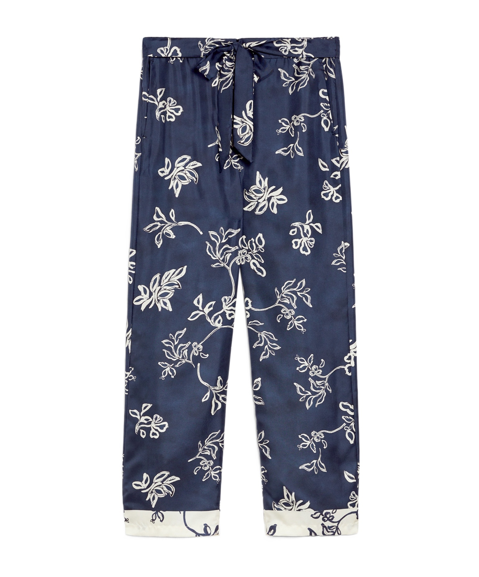Max Mara Printed Silk Belted Trousers In Blue