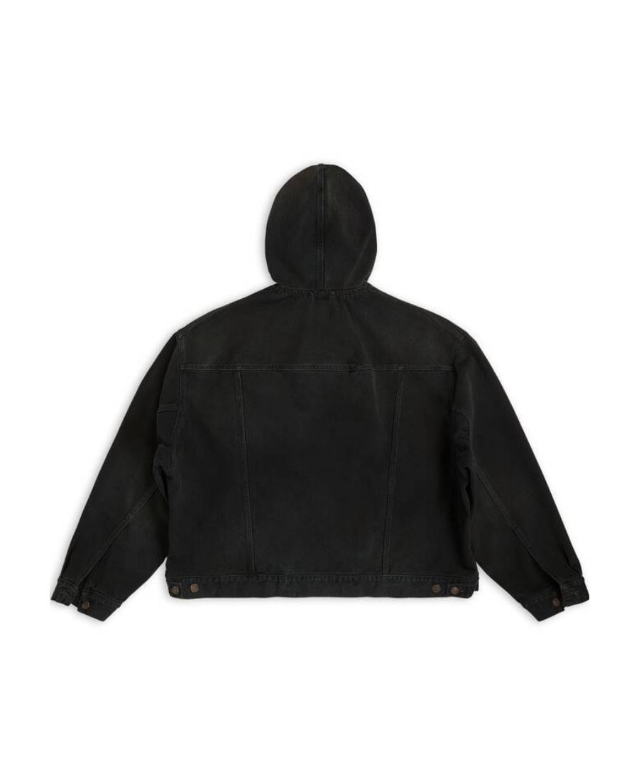 Balenciaga Matte-effect Denim Hoodie In Black