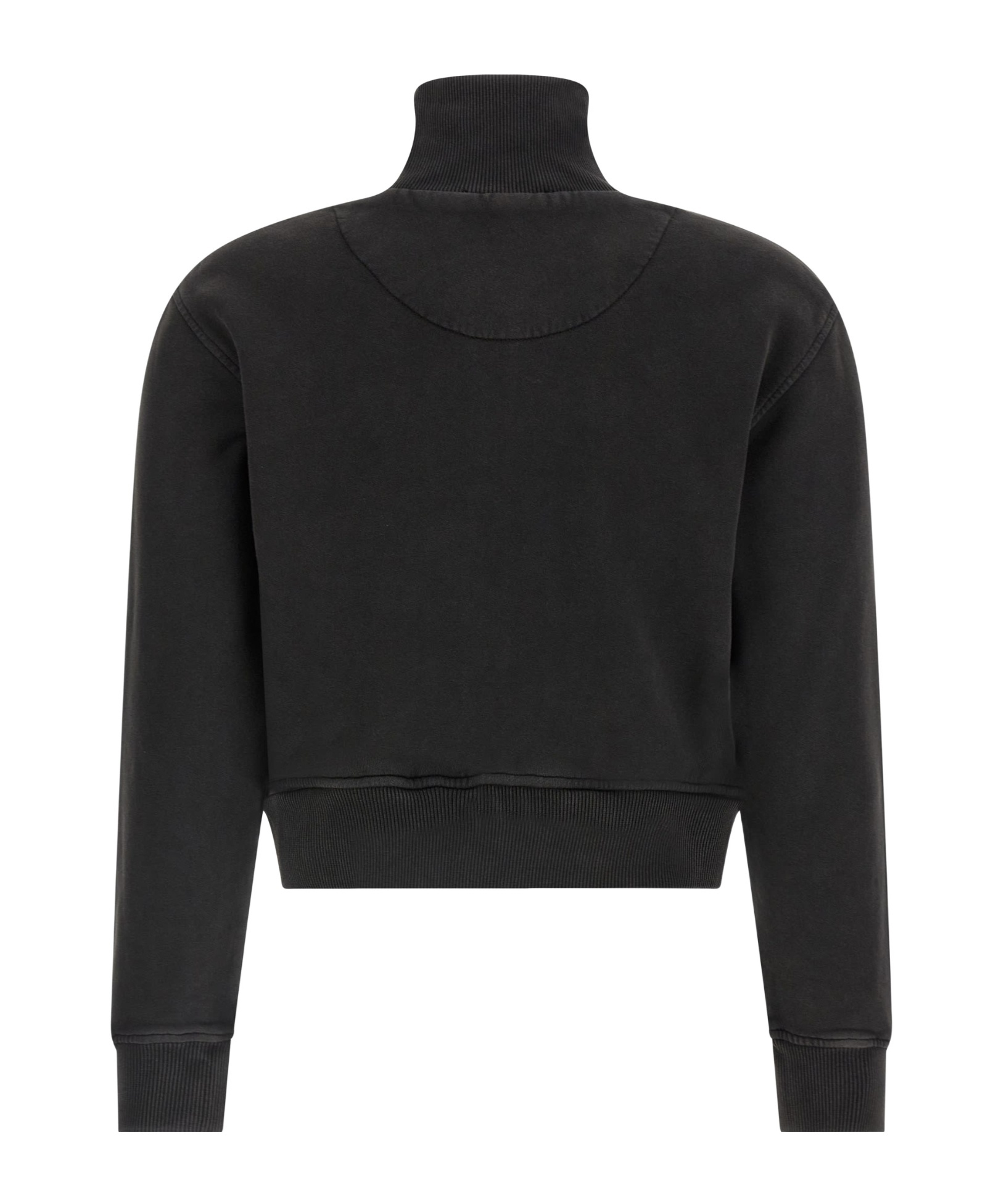 Attico Cropped Zip Fleece Ribbed Finish In Black