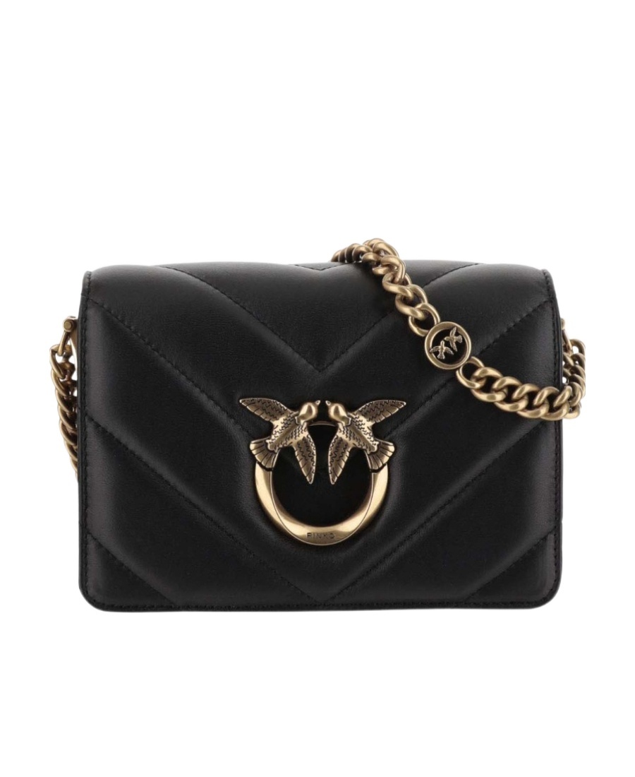 Pinko Love Click Logo-engraved Mini Crossbody Bag In Black