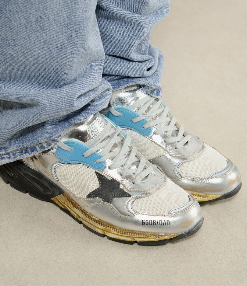 Golden Goose Mesh And Silver Laminated Leather Sneakers With Star