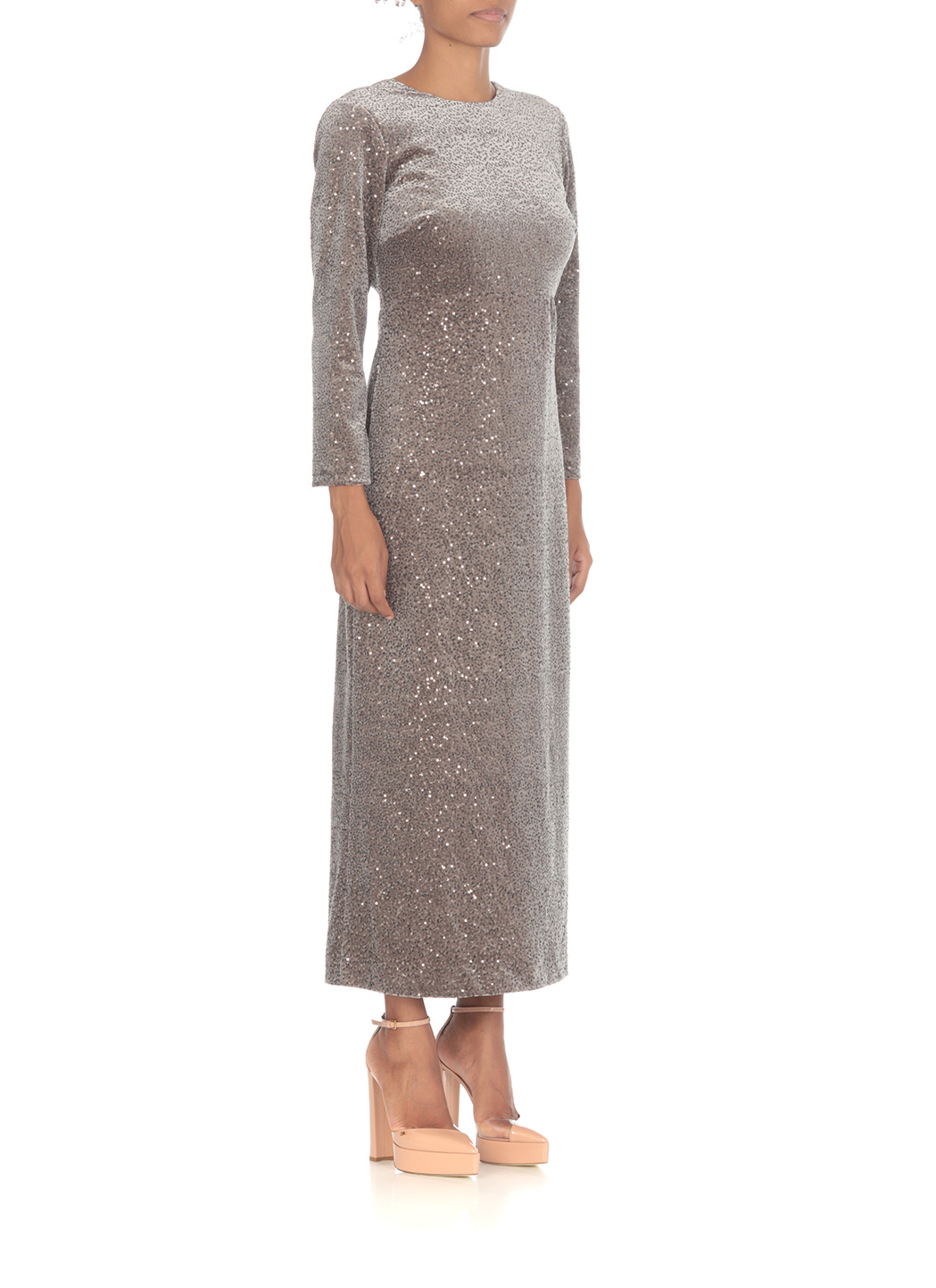 Peserico Sequin-embellished Velvet Midi Dress In Gray