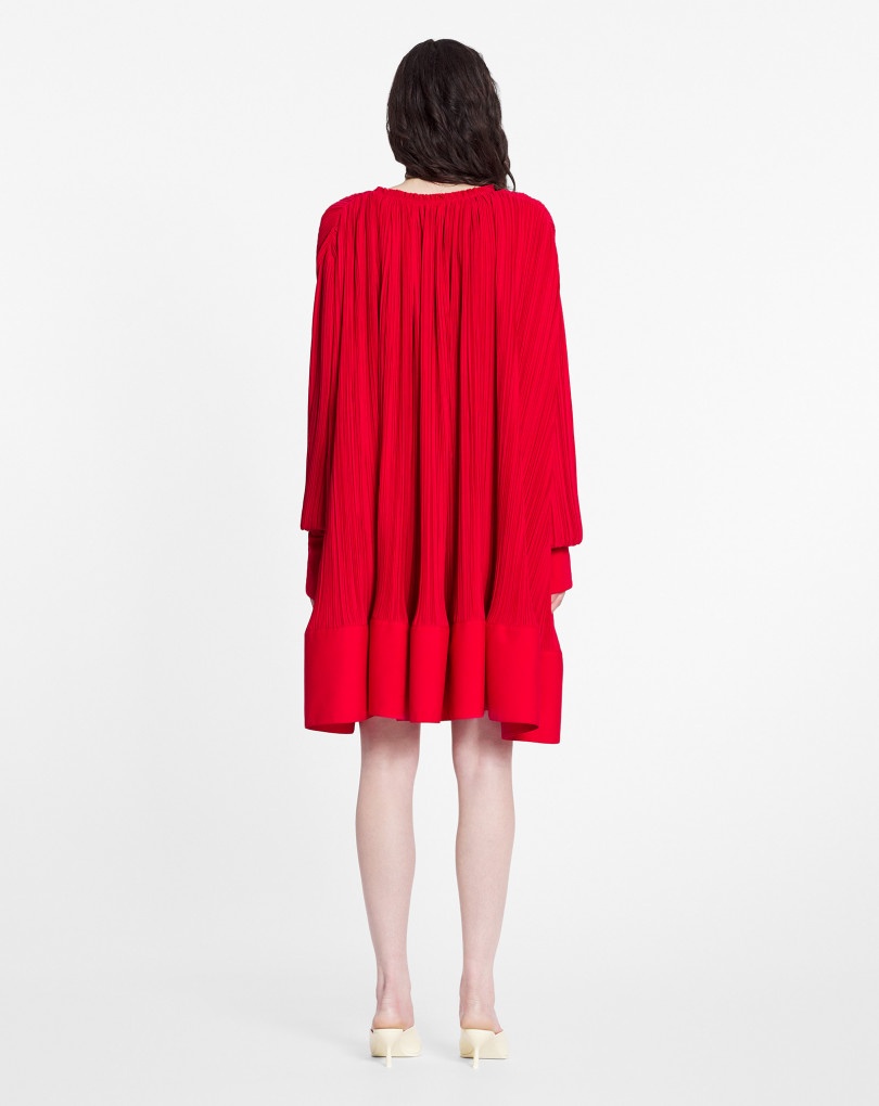 Lanvin Short Dress With Red Pleated Effect In Red