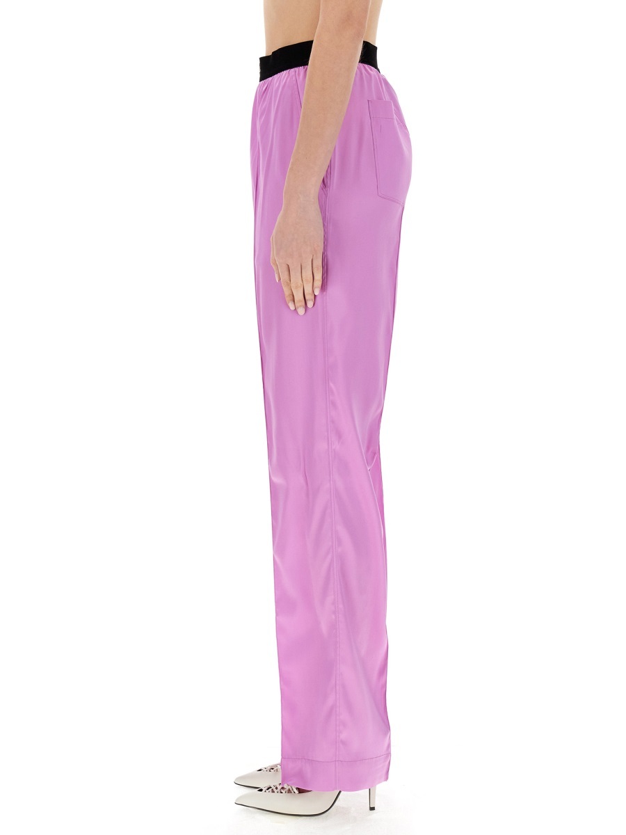 Tom Ford Fuchsia Satin Pants With Logo On Waistband In Stretch Silk Woman In Purple