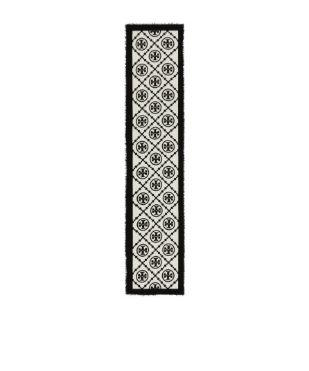 Tory Burch T Monogram Bordered Scarf In Black