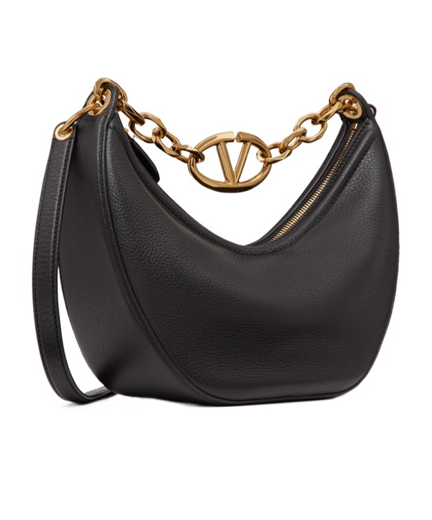 Valentino Small Vlogo Moon Leather Shoulder Bag In Black