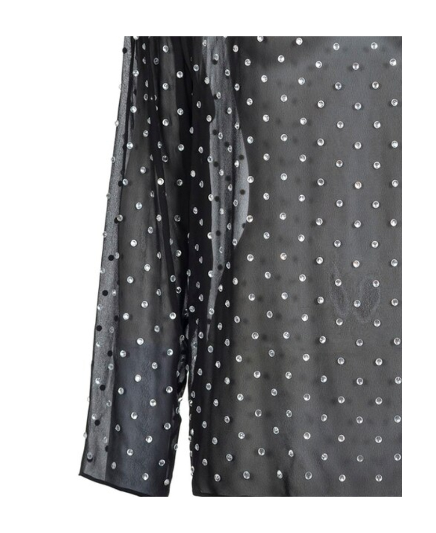 Shop Pinko Polka Dot Crewneck Long Sleeved Blouse In Black