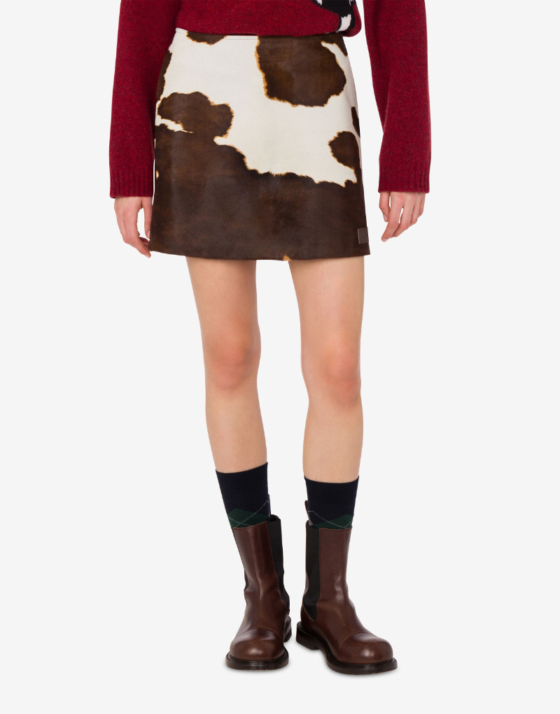 Moschino Cow-print Mini Skirt In Animal Print