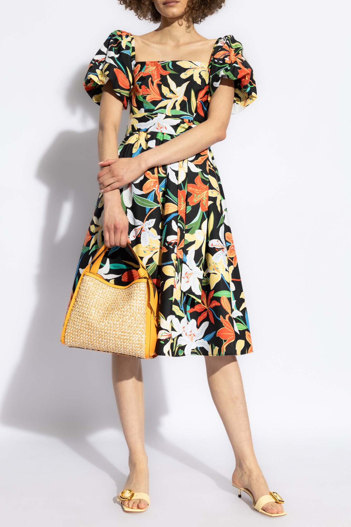 KATE SPADE FLORAL-PRINT SQUARE-NECK MIDI DRESS 