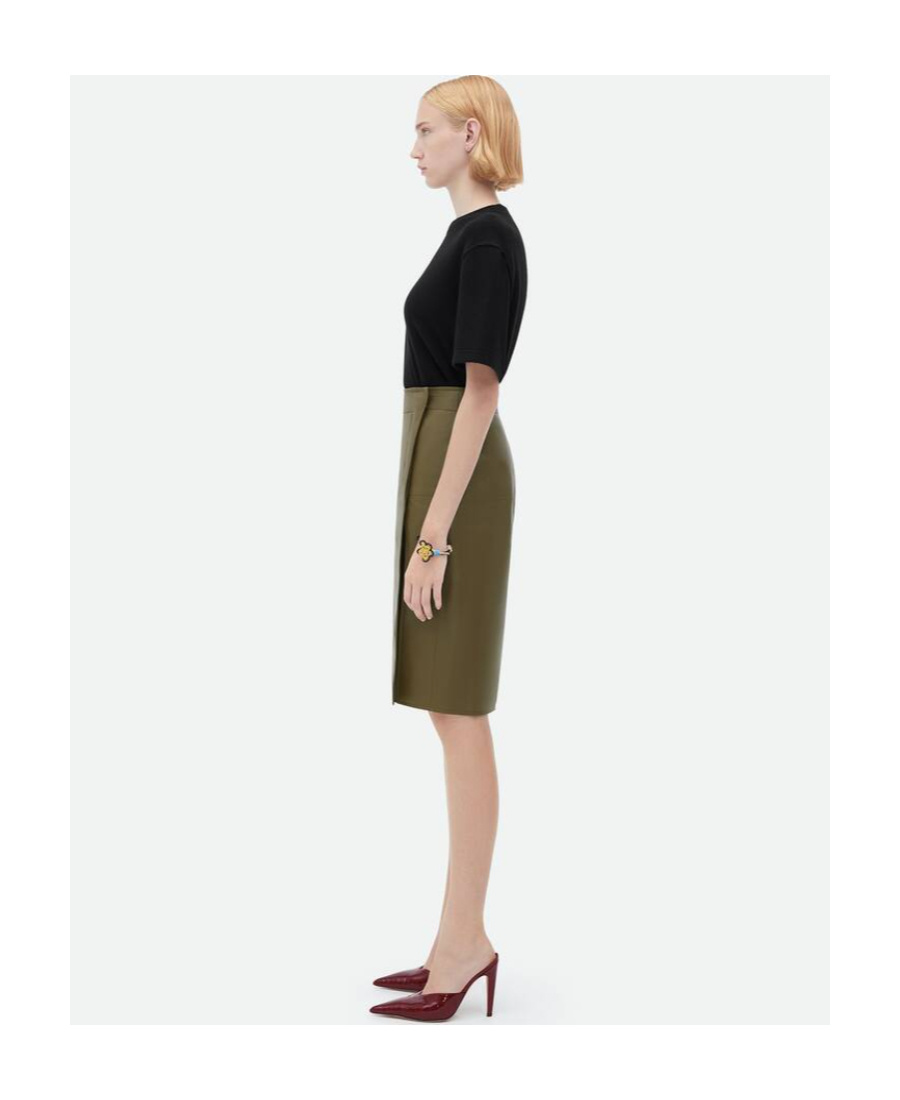 Bottega Veneta Logo Leather Skirt In Green