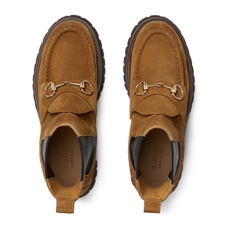 Gucci Horsebit Suede Chelsea Boots In Brown
