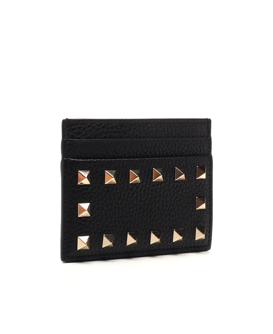 Valentino Garavani Women Rockstud Leather Card Case In Black