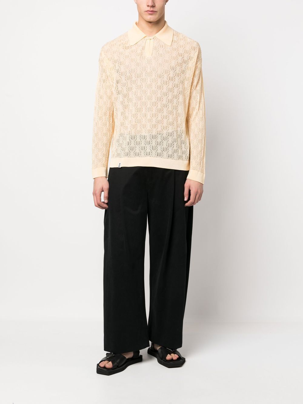 Bonsai White Oversized Open Knit Polo In White