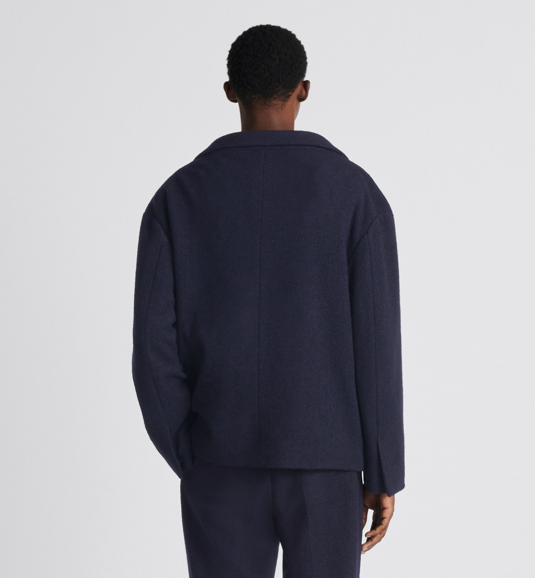 Dior Shearing Wool Open-shoulder Suit Coat In Blue