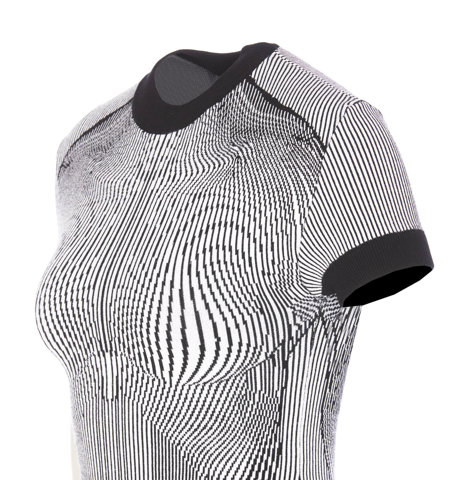 Jean Paul Gaultier Short Dress In Black And White Striped Jacquard Viscose In White