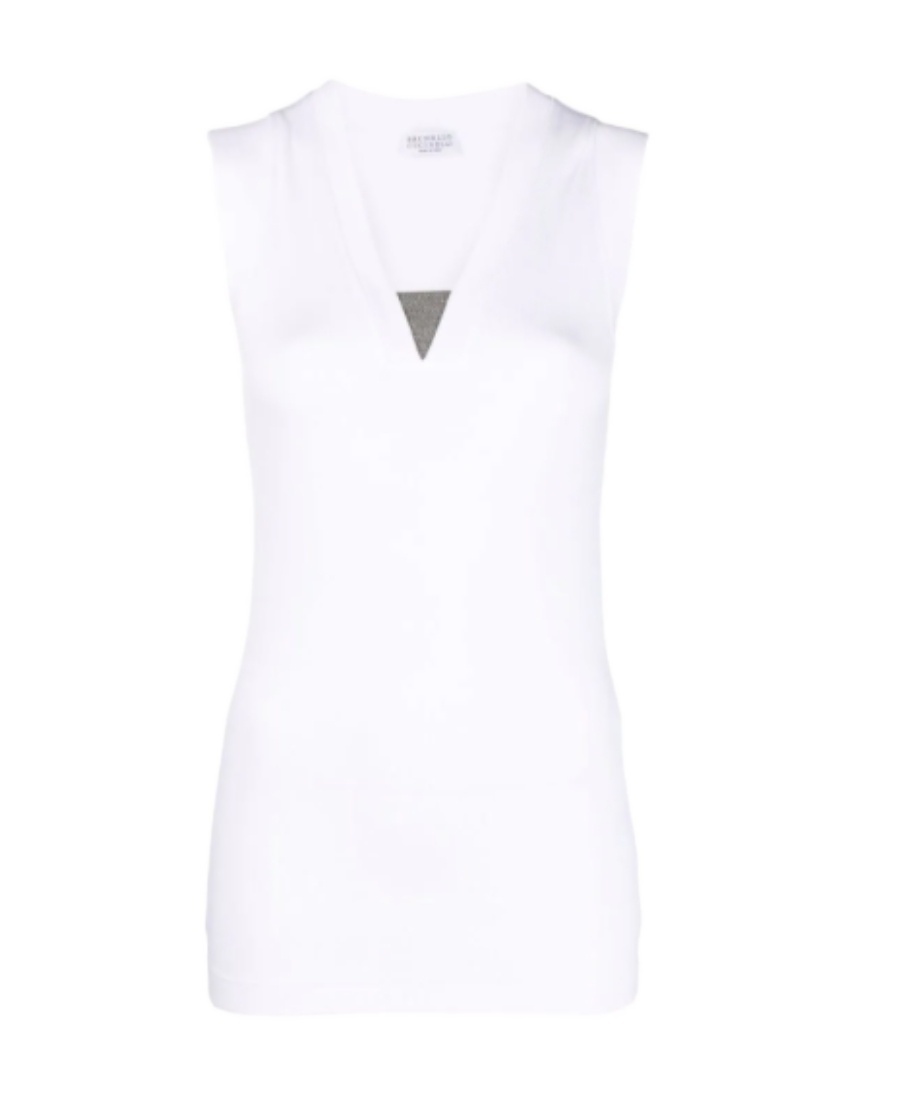 Brunello Cucinelli Stretch-cotton Monili Tank Top In White