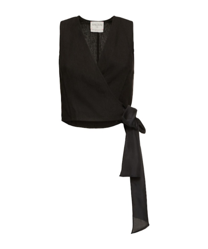 Forte Forte Chic Linen Canvas Crossed Top In Black
