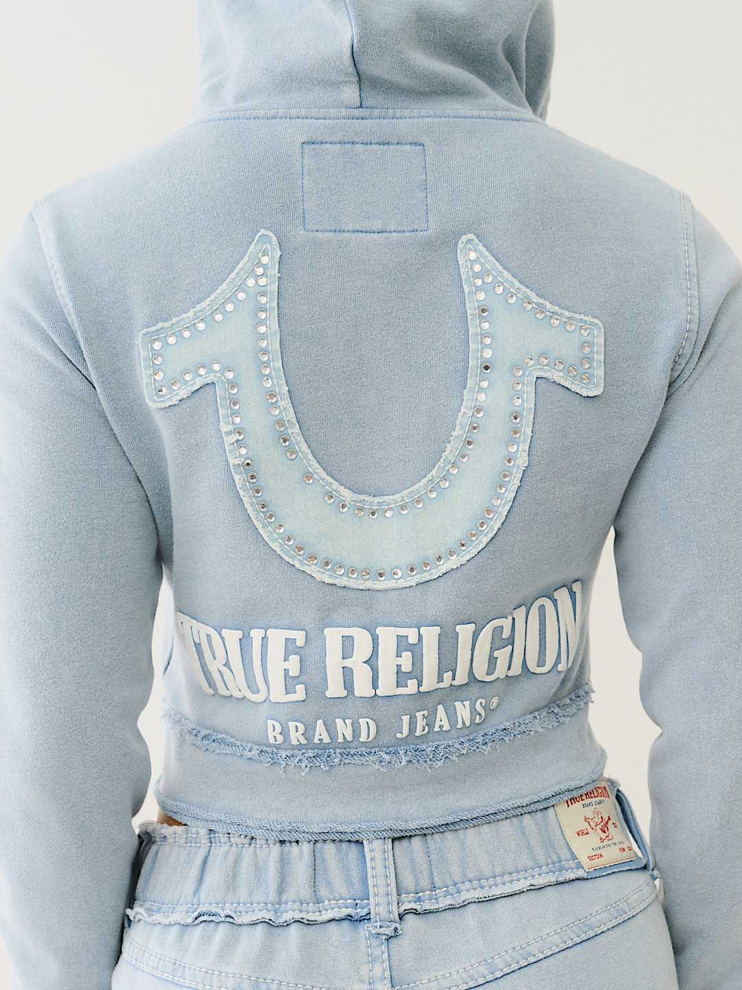 TRUE RELIGION RAW EDGE BIG T SHRUNKEN ZIP HOODIE 