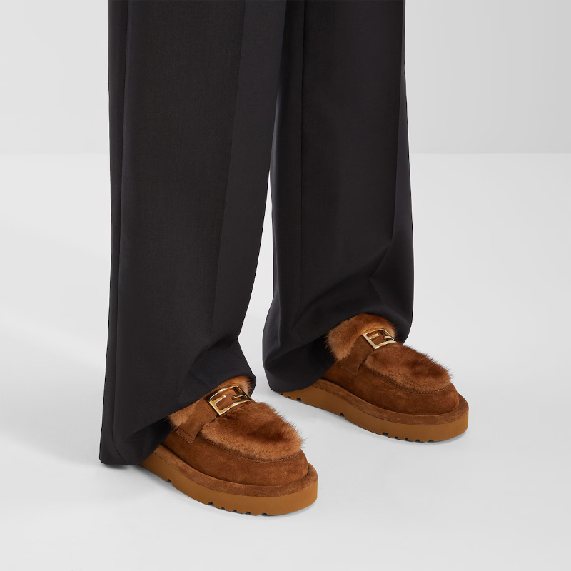 Fendi Apres Chic Brown Suede And Mink Sabots In Brown